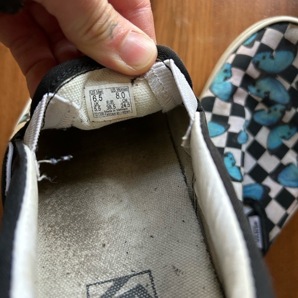 Vans Slip-On Shoes - Black and Blue Butterfly Checkered - Picture 9 of 15